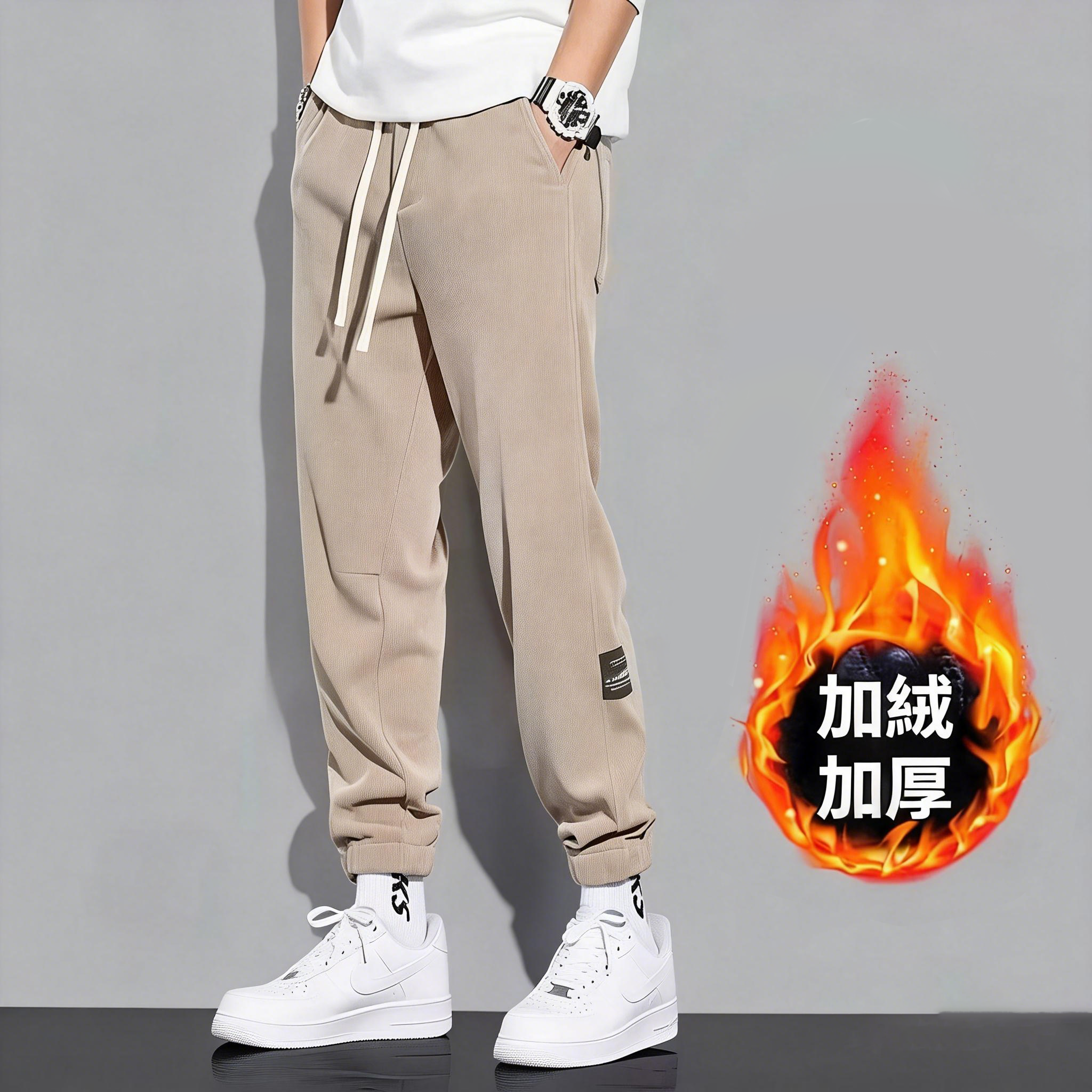 休閒加厚舒適寬鬆束腳運動褲-vivivale