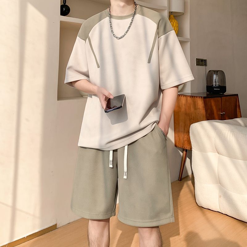 【單件/套裝】休閒寬鬆透氣短袖T恤+鬆緊腰五分短褲兩件套裝-vivivale