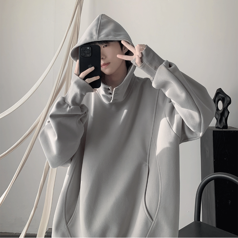 美式高街重磅百搭寬鬆oversize設計感連帽衛衣-vivivale
