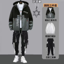 灰色夾克+白色T恤+黑色工裝褲【三件套】