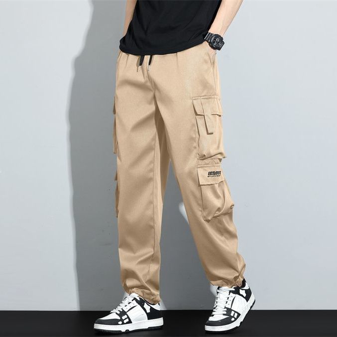 潮流耐磨寬鬆大碼直筒口袋純色休閒工裝褲-vivivale