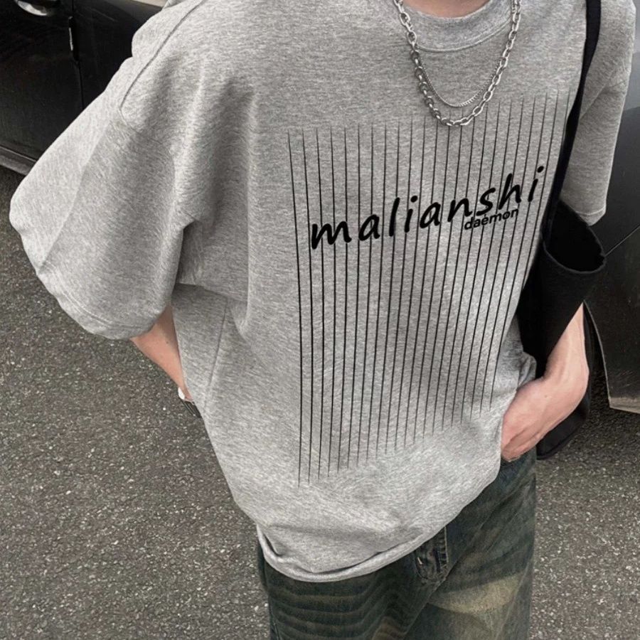重磅純棉夏季灰色潮牌短袖t恤男設計感小眾寬鬆歐貨潮流半袖上衣