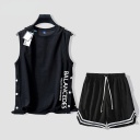 【兩件套】紐扣背心-黑色BL+黑色短褲