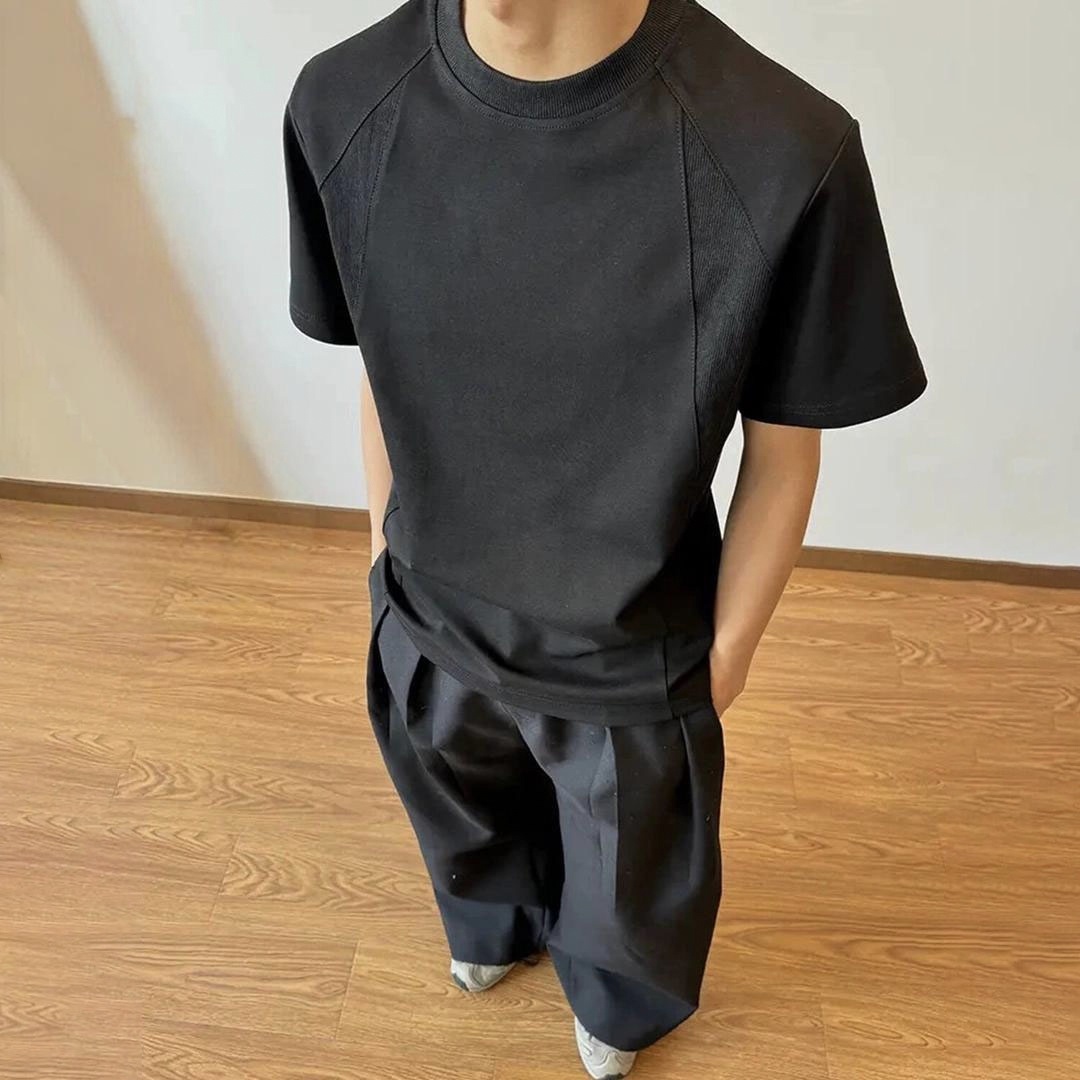 美式短款正肩解構寬鬆大碼潮牌痞帥短袖T恤