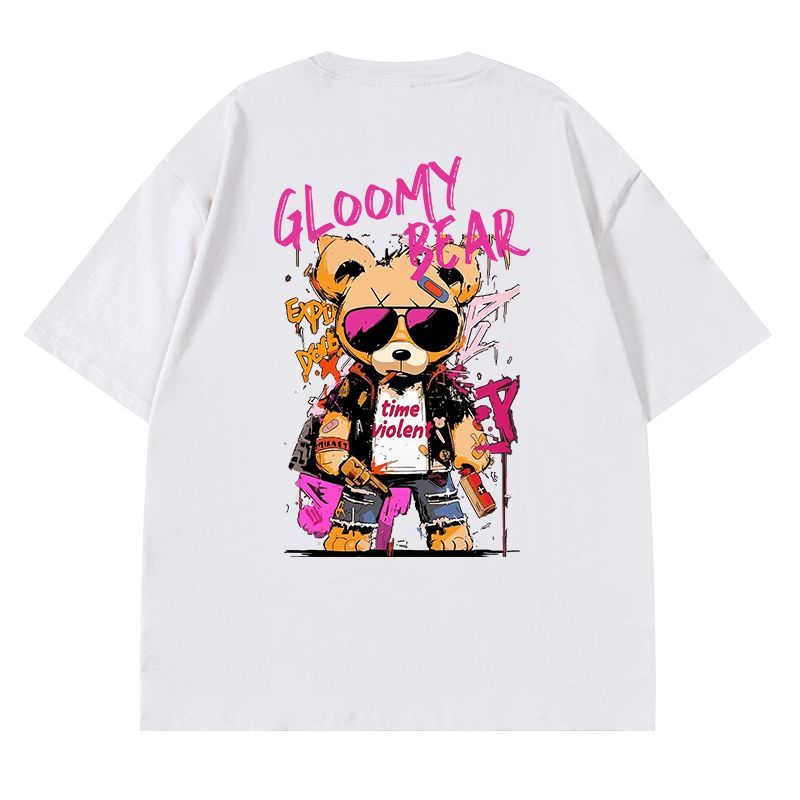 日系大碼潮流寬鬆印花嘻哈情侶裝短袖T恤-vivivale