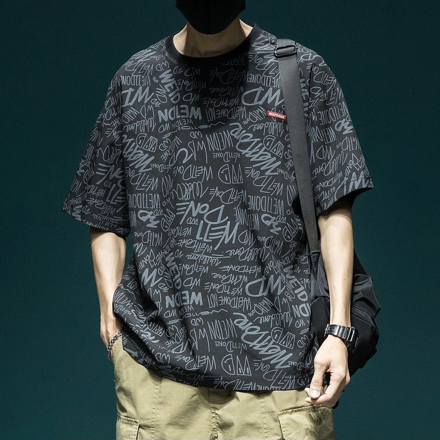 日系涼感冰絲薄款潮流寬鬆大碼短袖T恤-vivivale