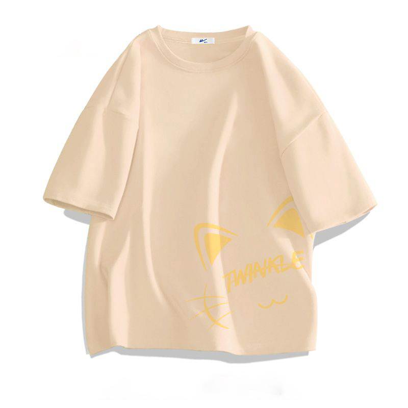 純棉圓領小眾設計感寬鬆大碼情侶款短袖T恤-vivivale