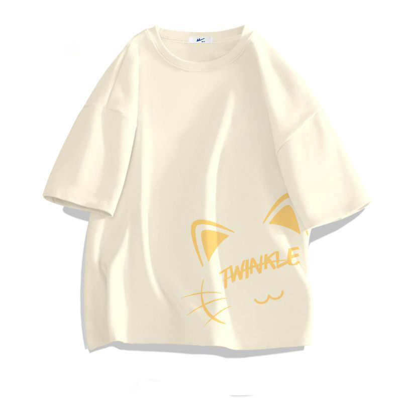 純棉圓領小眾設計感寬鬆大碼情侶款短袖T恤-vivivale