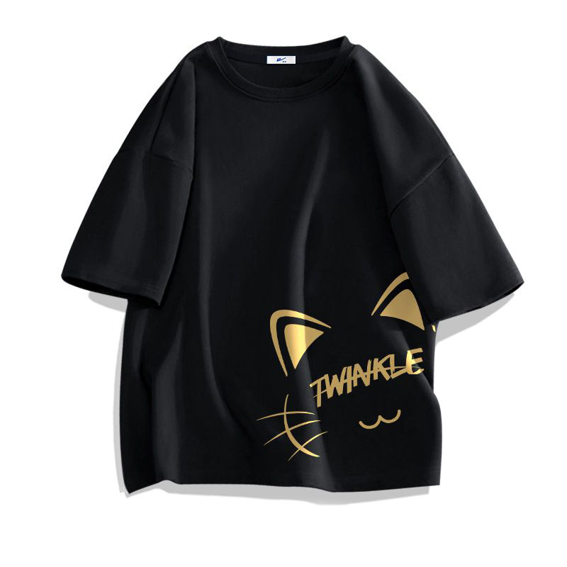 純棉圓領小眾設計感寬鬆大碼情侶款短袖T恤-vivivale