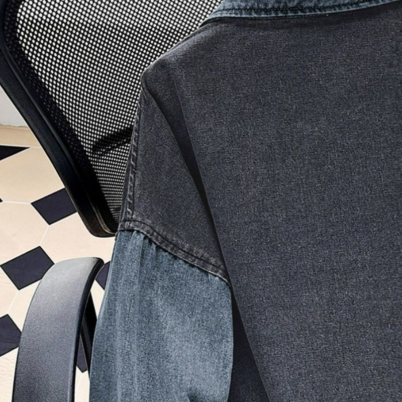 港風復古設計感拼接撞色夾克百搭牛仔外套-vivivale