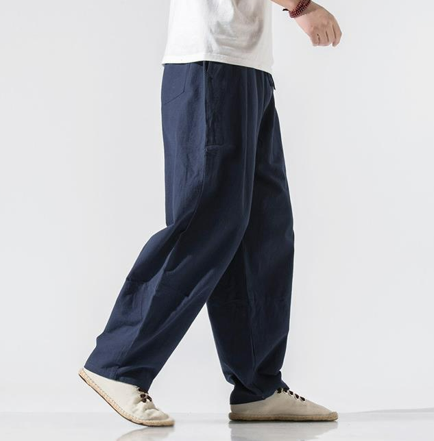 中國風亞麻寬鬆大碼直筒棉麻休閒燈籠褲-vivivale