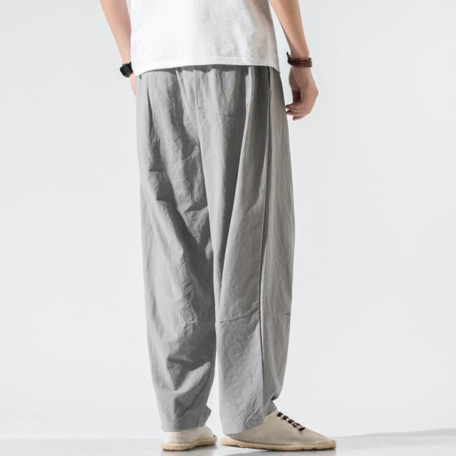 中國風亞麻寬鬆大碼直筒棉麻休閒燈籠褲-vivivale