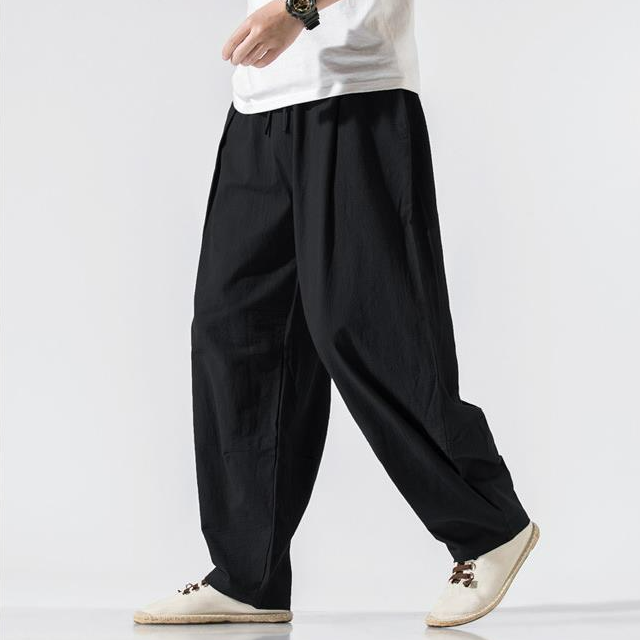 中國風亞麻寬鬆大碼直筒棉麻休閒燈籠褲-vivivale