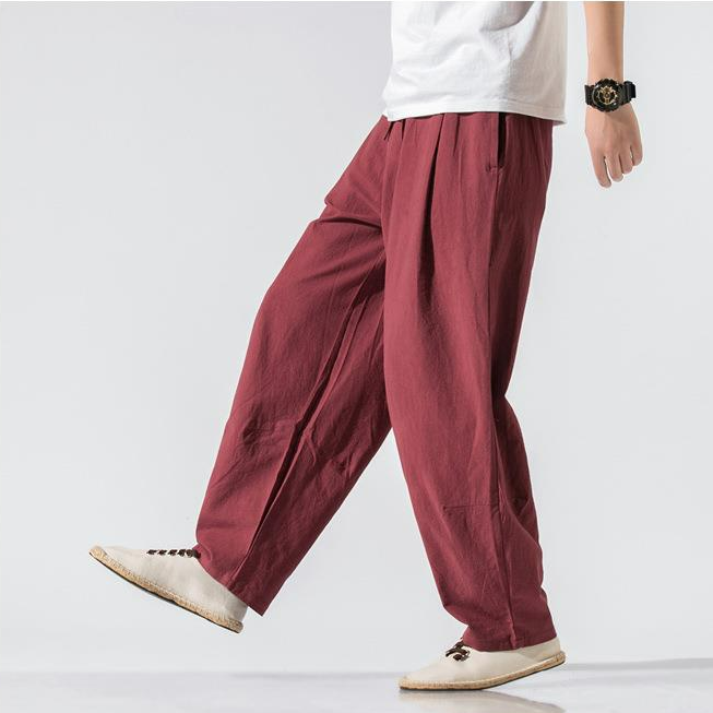 中國風亞麻寬鬆大碼直筒棉麻休閒燈籠褲-vivivale