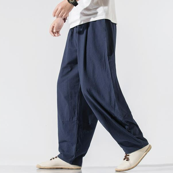 中國風亞麻寬鬆大碼直筒棉麻休閒燈籠褲-vivivale