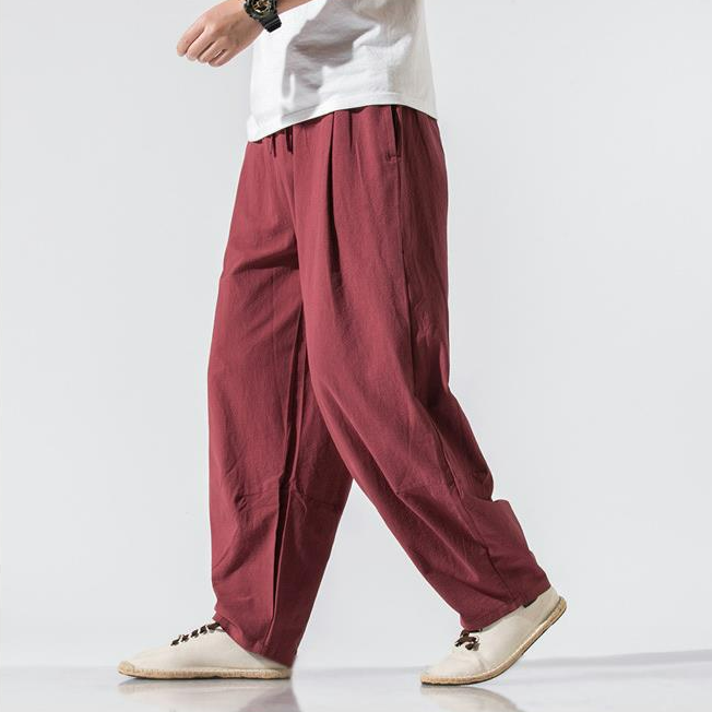中國風亞麻寬鬆大碼直筒棉麻休閒燈籠褲-vivivale