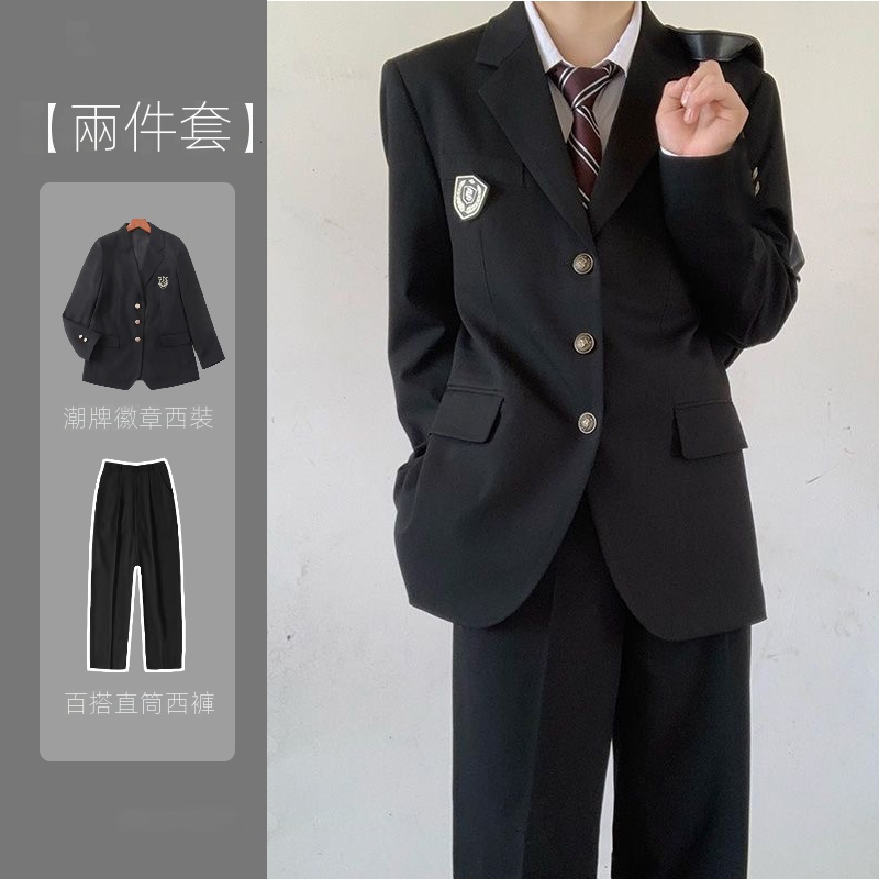 【單件/套裝】日系學院風dk制服西服外套+白襯衫+寬鬆西裝褲三件套裝-vivivale