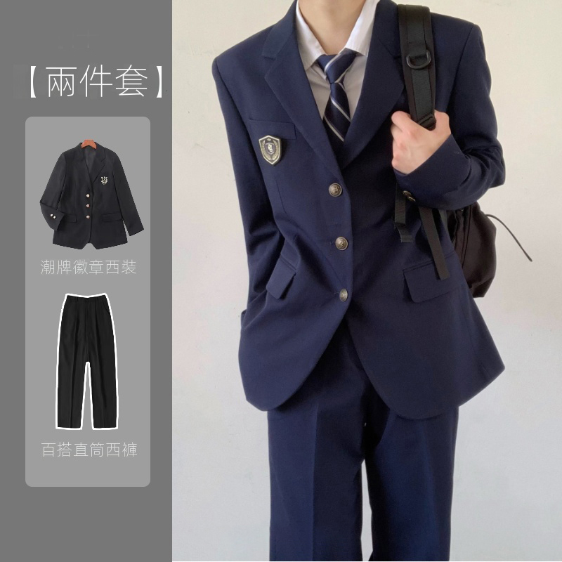 【單件/套裝】日系學院風dk制服西服外套+白襯衫+寬鬆西裝褲三件套裝-vivivale