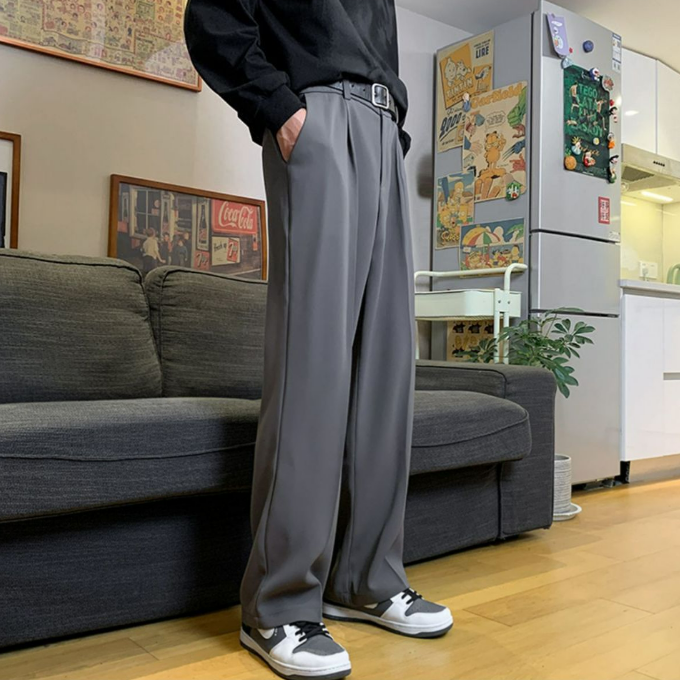 高級感垂感直筒寬松休閑闊腿百搭西裝長褲-vivivale