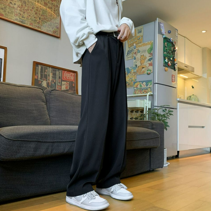 高級感垂感直筒寬松休閑闊腿百搭西裝長褲-vivivale