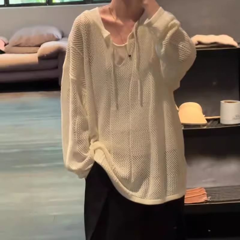 小眾設計感針織寬鬆慵懶風高級感鏤空長袖t恤-vivivale