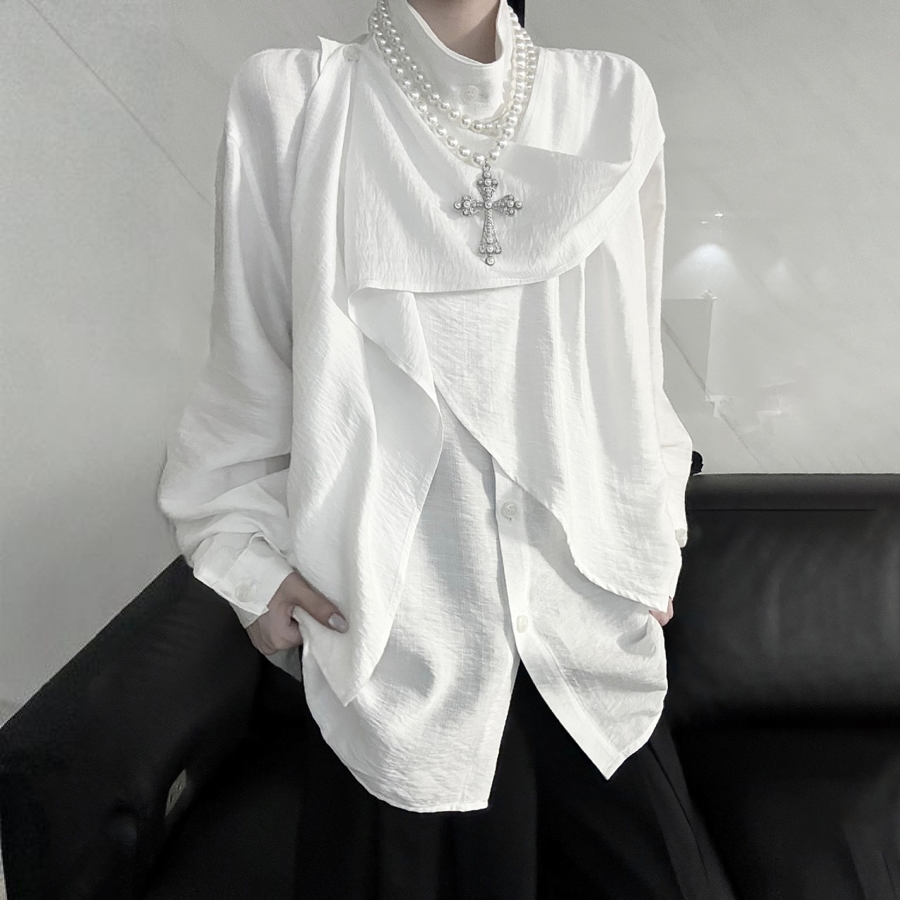 【單件/套裝】原創設計高級感小眾新中式襯衫+黑西褲兩件套裝-vivivale