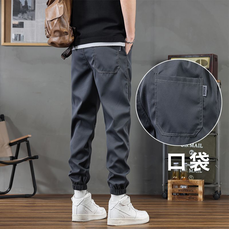 薄款寬鬆休閒工裝九分束腳運動哈倫褲-vivivale