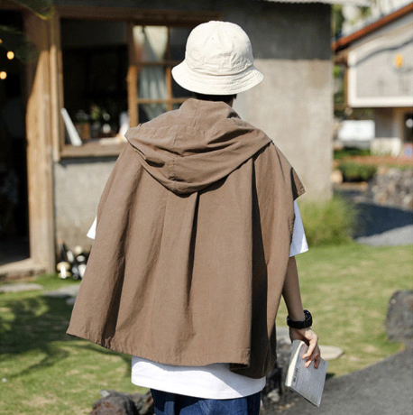 復古文藝休閒外搭寬鬆慵懶風連帽背心馬甲-vivivale