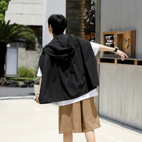 復古文藝休閒外搭寬鬆慵懶風連帽背心馬甲-vivivale