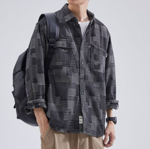 【單件/套裝】帥氣百搭襯衫外套+白色長袖T恤+寬鬆工裝褲三件套-vivivale