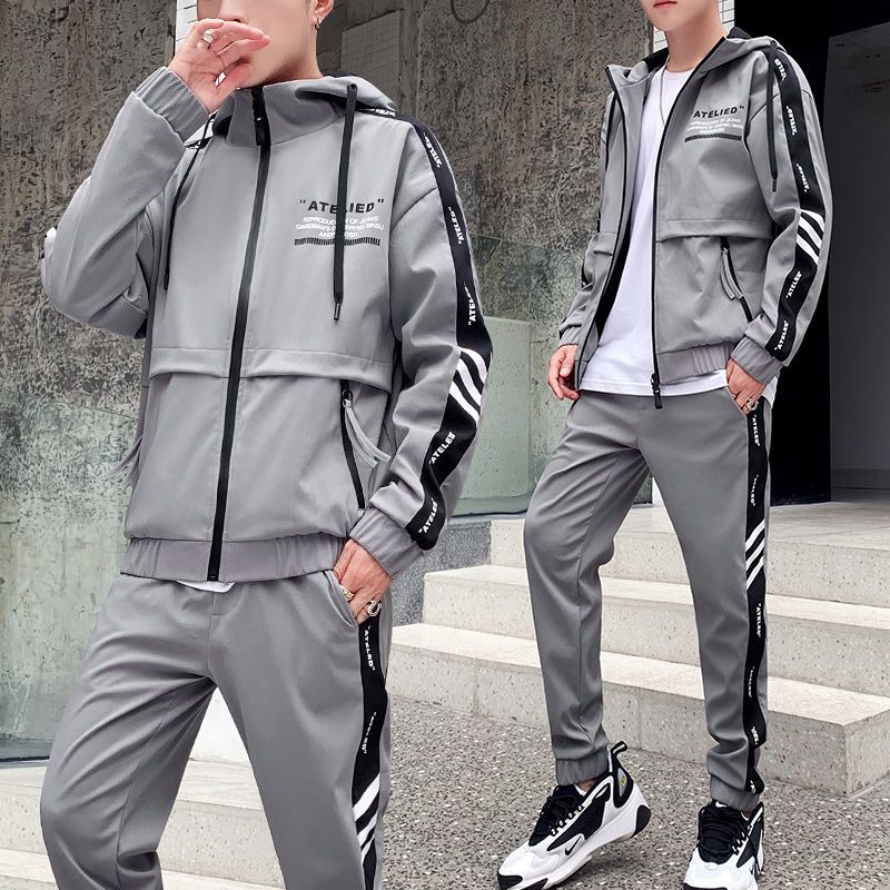 【整套】韓版潮流帥氣連帽衛衣+運動休閑束脚褲兩件套裝-vivivale