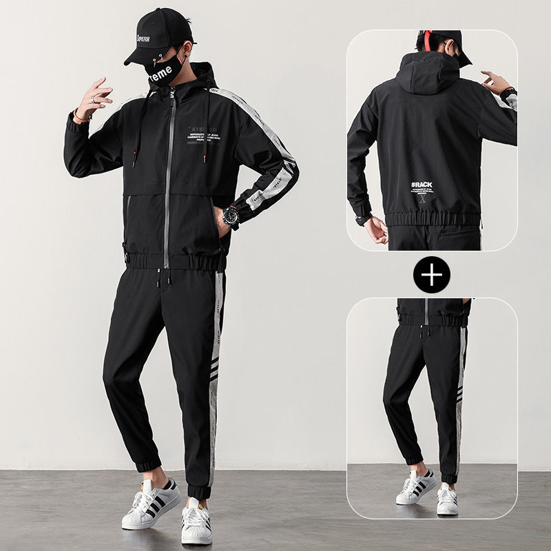 【整套】韓版潮流帥氣連帽衛衣+運動休閑束脚褲兩件套裝-vivivale