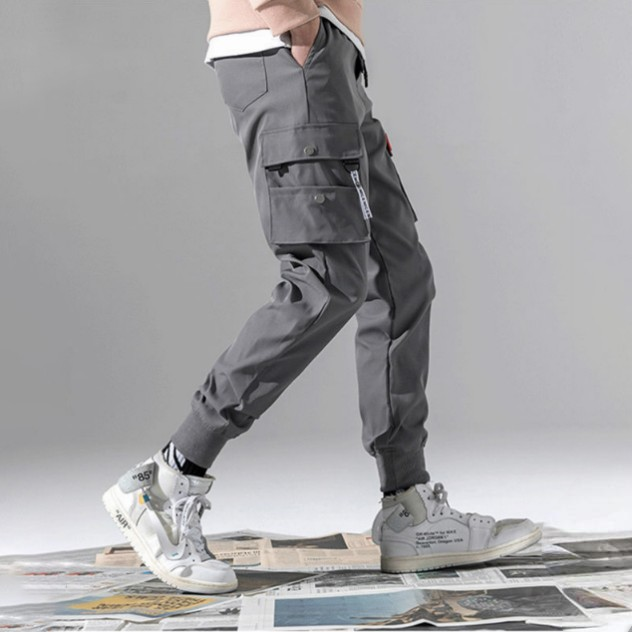 時尚潮流修身運動哈倫休閒韓版束腳工裝褲-vivivale