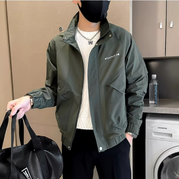 休閒刺繡雙層內裡潮流痞帥夾克立領外套-vivivale