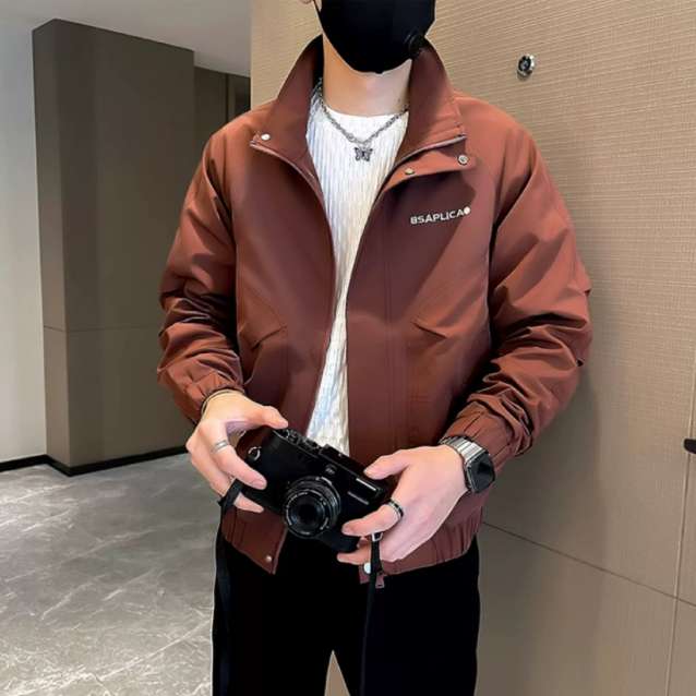 休閒刺繡雙層內裡潮流痞帥夾克立領外套-vivivale