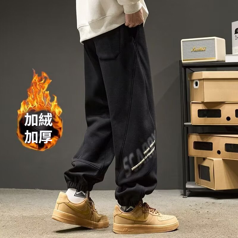 重磅美式嘻哈字母束腳寬鬆加厚運動褲-vivivale