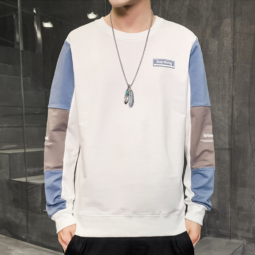 圓領休閒拼接寬鬆套頭ins潮流長袖T恤-vivivale