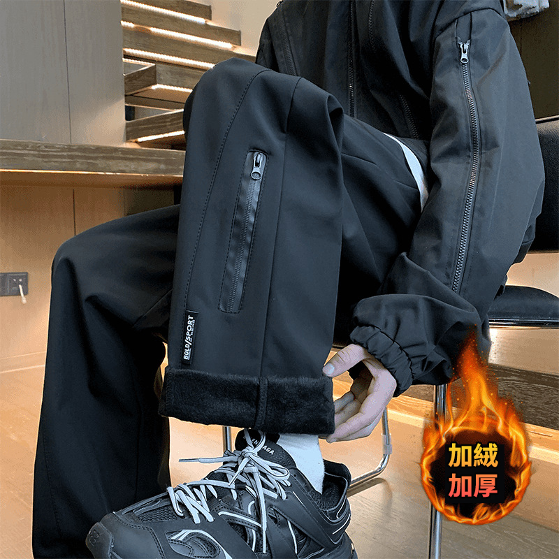 高街vibe美式機能風加絨寬鬆防水衝鋒褲-vivivale