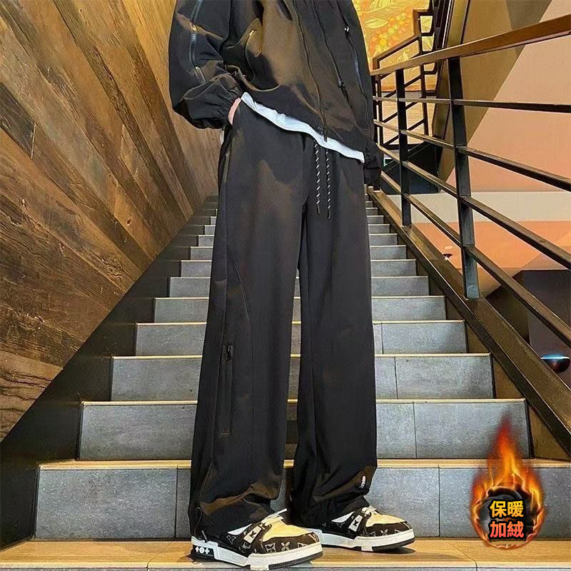 高街vibe美式機能風加絨寬鬆防水衝鋒褲-vivivale