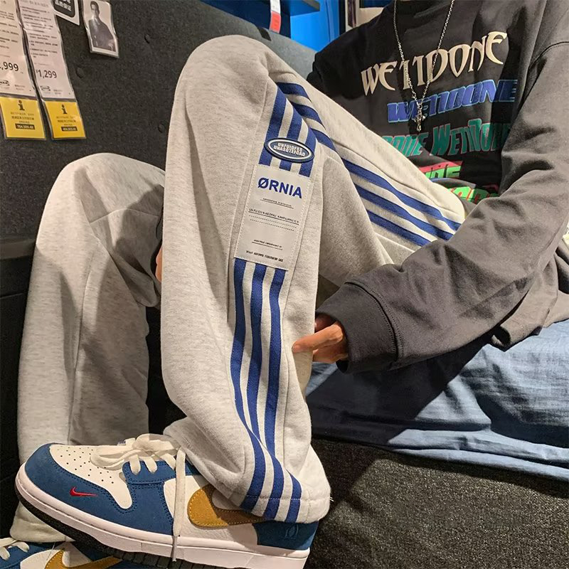 大碼寬鬆加絨加厚直筒工裝闊腿休閒運動衛褲