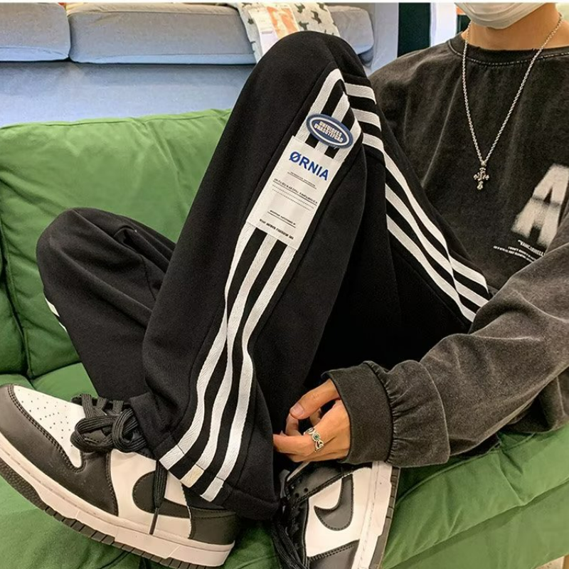 大碼寬鬆加絨加厚直筒工裝闊腿休閒運動衛褲