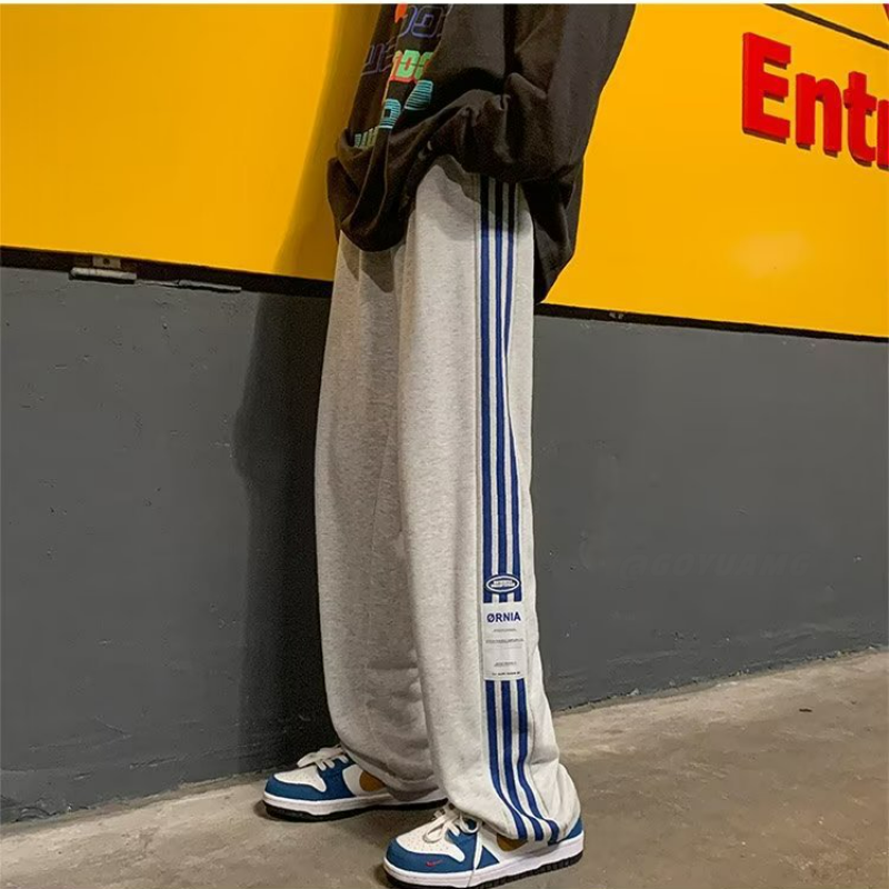 大碼寬鬆加絨加厚直筒工裝闊腿休閒運動衛褲