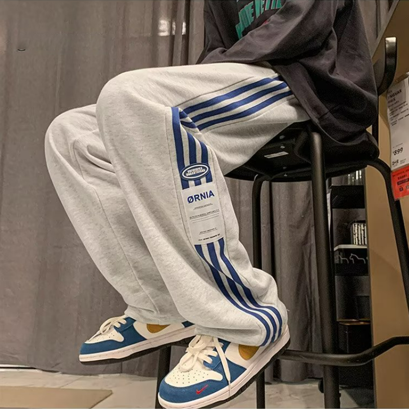 大碼寬鬆加絨加厚直筒工裝闊腿休閒運動衛褲