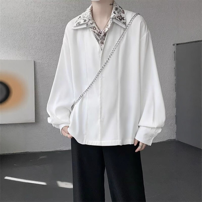 美式復古花裡雙層領假兩件設計感薄款襯衫