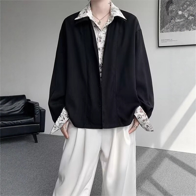 美式復古花裡雙層領假兩件設計感薄款襯衫