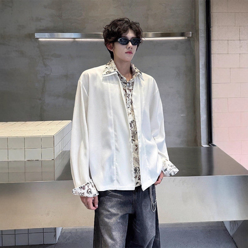 美式復古花裡雙層領假兩件設計感薄款襯衫