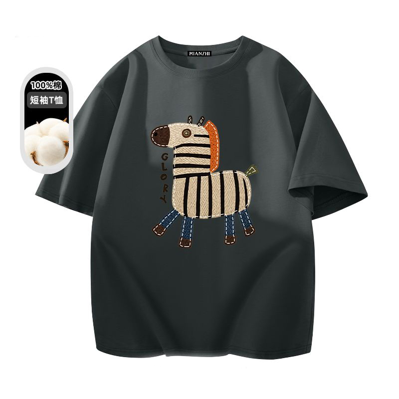 美式休閒卡通印花圓領純棉情侶短袖T恤
