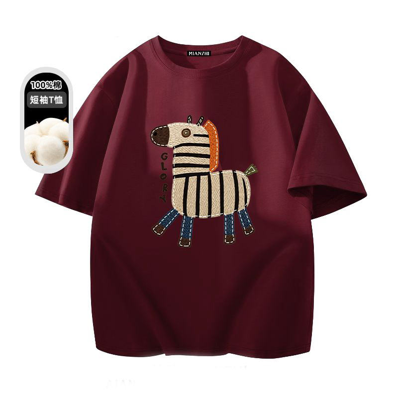 美式休閒卡通印花圓領純棉情侶短袖T恤
