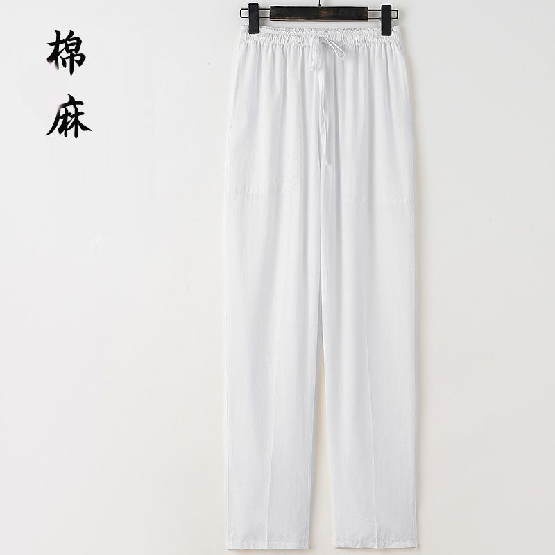 【單件】亞麻國風薄款七分中式短袖襯衫+寬松棉麻休閑褲兩件套