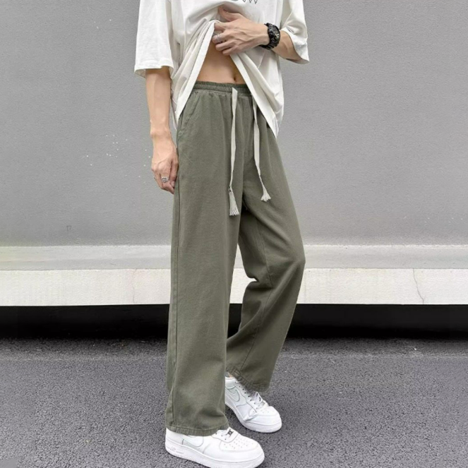 夏季薄款日系直筒運動百搭寬鬆闊腿休閒褲